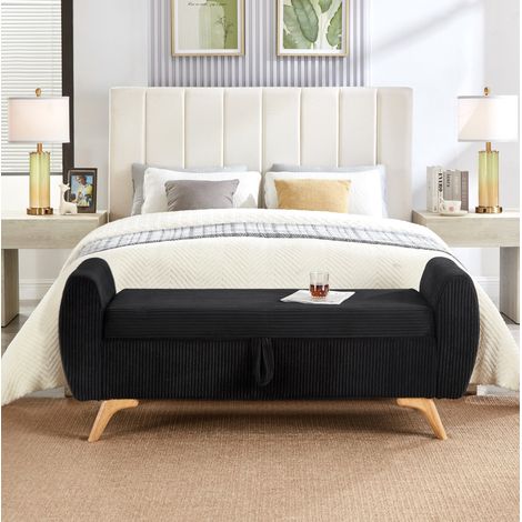 Banc coffre pliable 145x51x57 cm en velours côtelé noir, rangement pour entrée – MEUBLIV (1/5)