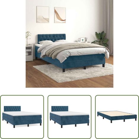Samtbett - Boxspringbett mit Matratze Dunkelblau 120x200 cm Samt (1/5)
