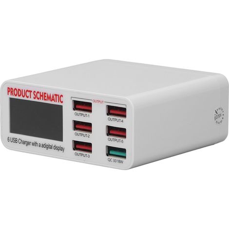 6-Port-USB-Powerbank mit intelligenter Digitalanzeige und 110-240V-Wechselstrom-USB-Ladeanschluss (1/5)