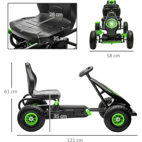 Kart pour enfants vert + noir à partir de 5 ans 121 x 58 x 61 cm avec pédales siège réglable maison et plein air (1/5)