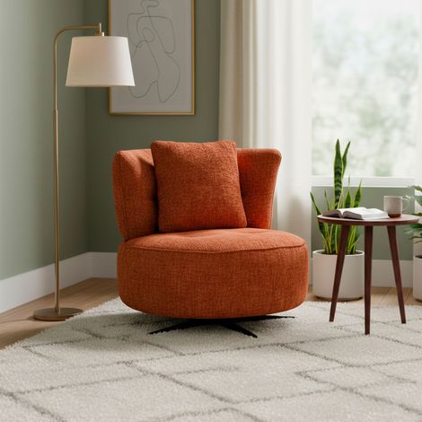 Fauteuil rond rotatif 81x90x85 cm en tissu terracotta - ONAYA (1/5)