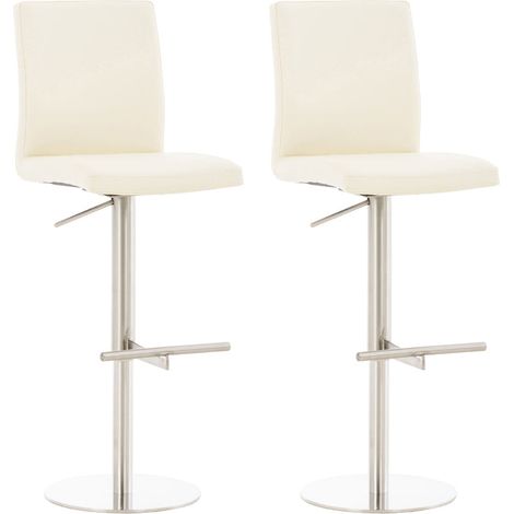 Lot de 2 tabourets de bar en similicuir blanc hauteur réglable pivotants 360° piètement métal avec repose-pieds 100006767 (1/5)