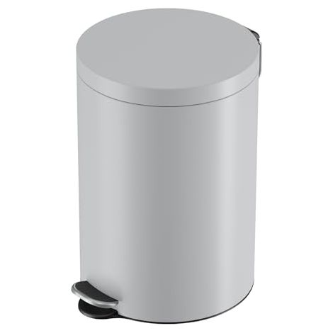 Hailo Selekta by Cubo de basura con pedal redondo con tapa de cierre suave, capacidad de 20 l, cubo interior extraíble, chapa de acero, para baño y cocina, con pedal de diseño, color gris