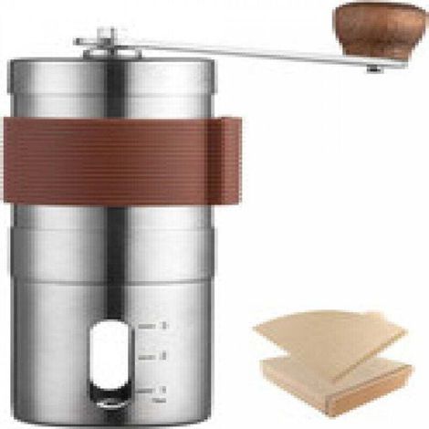 Molinillo de café manual con 100 filtros, molinillo de café manual ajustable, ideal para el hogar, la oficina o para viajar - Crezuo