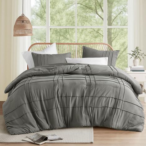 Parure de lit 3 pièces en Microfibre pré-lavée Extra Douce, Housse de Couette et taies d'oreiller pour lit King-Size Gris King Size (1/5)