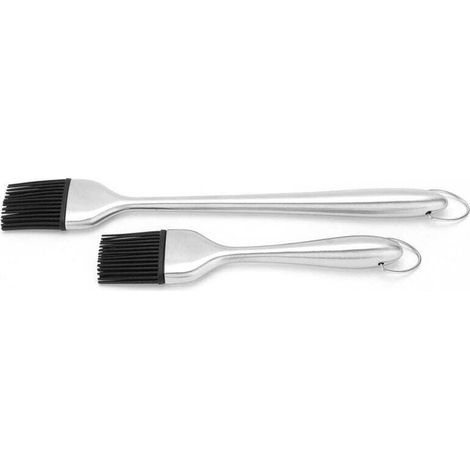 Lot de 2 pinceaux à huile en silicone avec manche en acier inoxydable argenté, accessoires de cuisine et de pâtisserie