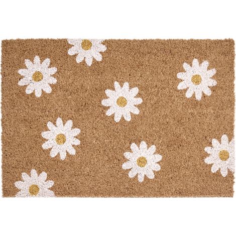 Felpudo moderno de interior 40 x 60 cm motivo floral margaritas reverso de PVC antideslizante fibra de coco natural Topko