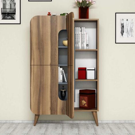 Credenza Paularo, Madia 7 Ripiani, 10 Vani, 2 Ante, 93x32x144h cm Marrone Noce (1/5)