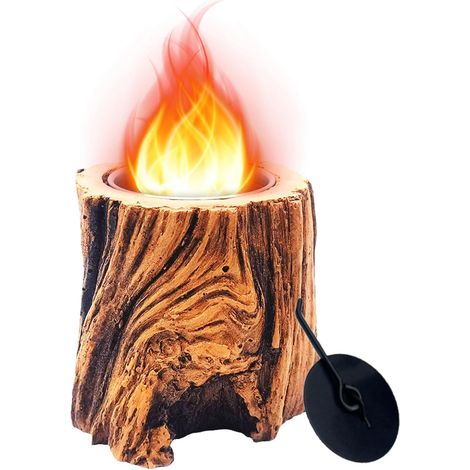 Chimenea de sobremesa con tronco de árbol, de bioetanol, para interior y exterior, mayor autonomía, portátil y compacta, ideal para balcones, patios y jardines. (1/5)