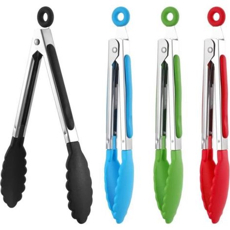 Pinces de Cuisine,4 PCS Pince Barbecue en Acier Inoxydable avec Embouts en Silicone Ustensiles de Cuisinae pour Cuisiner (1/4)