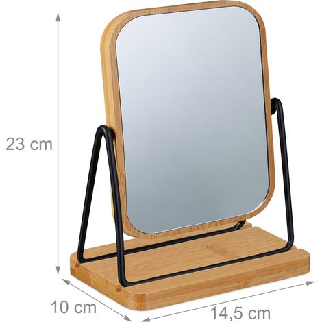 Specchio da tavolo decorativo in bambù 23 x 14,5 x 10 cm con rotazione a 360 gradi stile naturale in bambù 130016244