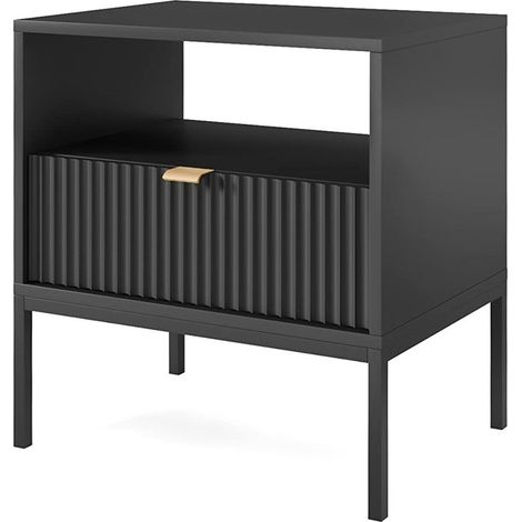 Comodino: 1 cassetto, Nero, Nero, 54 x 56 x 39 cm, maniglie dorate (1/5)