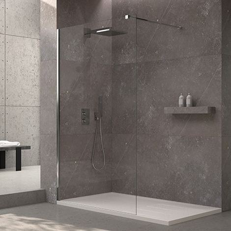 Mampara de ducha fija Walk In 80x195 Cromo Cristal templado antical transparente 8mm (1/5)