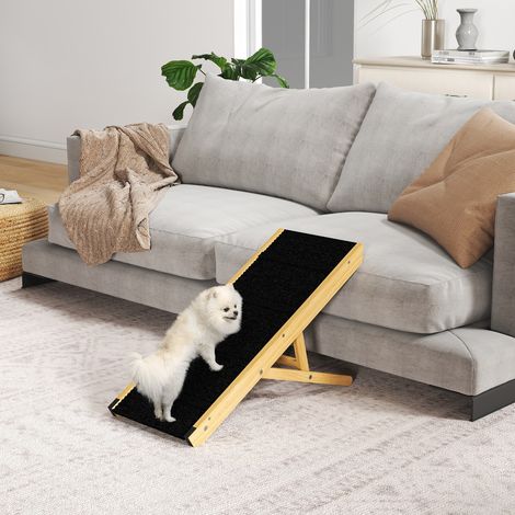 Rampe animaux compagnie Bois hauteur réglable 4 niveaux petits/moyens chiens naturelle 83,5x35x47,5 cm