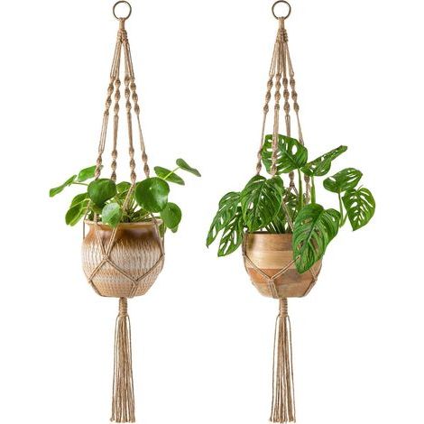 Ensemble de paniers suspendus macramé cintres plantes corde coton plafonds extérieurs intérieurs balcons décoration murale (1/5)