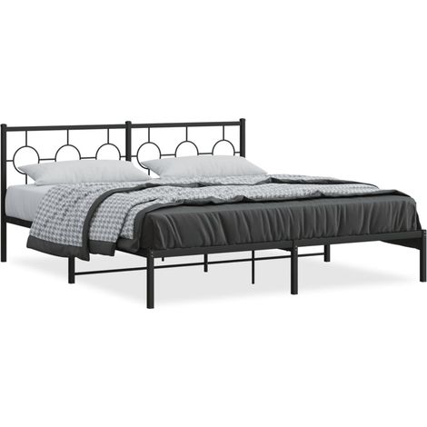 Cadre de lit métal avec tête de lit noir 183x213 (1/5)