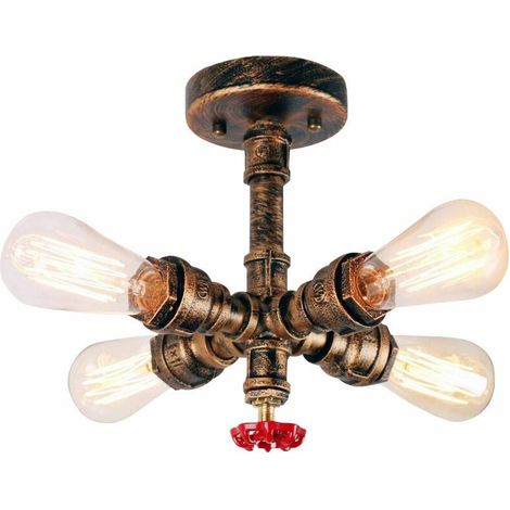 Plafonnier Industriel Lampe de Plafond Vintage Tuyau de Style Applique Murale Plafond Lumière avec 4 Lampes - Couleur: Rouille BLOW (1/5)