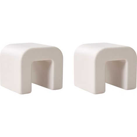 Set of 2 Side Tables Light Grey Synthetic Material Stools Multifunctional Living Room Patio Rust and Water Resistant Modern MOZIA (1/5)