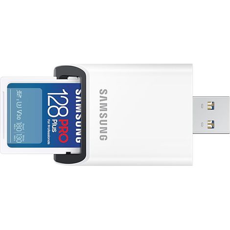 Carte mémoire SAMSUNG SDXC PRO Plus (2023) 128 Go avec lecteur de carte USB inclus