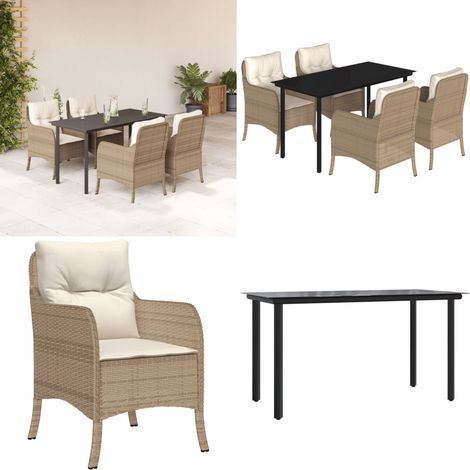 5-tlg. Garten-Essgruppe mit Kissen Beige Poly Rattan - Gartenstuhl - Gartentisch (1/5)