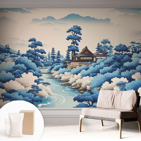 Papier peint intissé décoratif pour salon chambre et cuisine Facile à poser avec colle Nature paisible 312x219 cm (1/5)