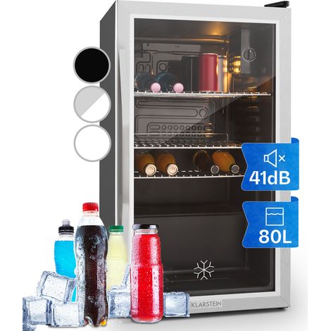 Klarstein Beer Fridge, Glass Mini Fridge for Bedrooms, Food, & Drinks, Small Fridge Wine Cooler, Glass Door Drinks Fridge, 80L Table Top Fridge w/ Removable Shelves, Indoor/Outdoor Home Bar Storage