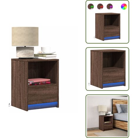vidaXL Nachttisch mit LED-Leuchten Braun Eichen-Optik Holzwerkstoff (1/5)