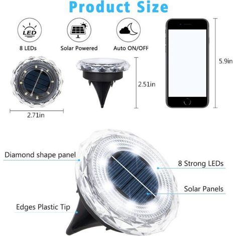Lampe Solaire De Jardin - IP65 - Autonome Avec Détecteur De Luminosité - Pour Allée Terrasse Pelouse - Lot De 12 (1/5)