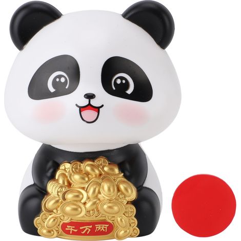 Ortviai Statue Panda Solaire Nodulante pour Voiture et Bureau – Modèle BS225A, ABS, 85 mm, Grandes Yeux