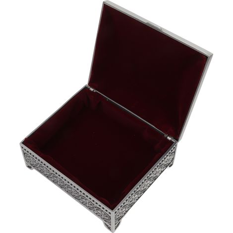 Boîte à bijoux vintage motif rose gaufré, couvercle à charnière simple couche, alliage de zinc, coffret cadeau élégant pour femmes et filles, teinte étain ancien, rangement précieux (1/5)