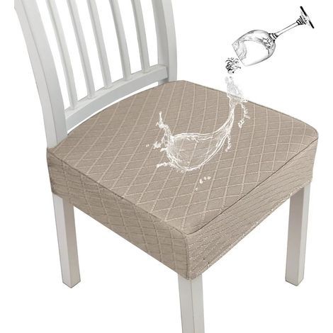 6 fundas de silla de comedor color caqui 35-35-5 cm con diseño de rombos, fundas de silla de cocina elásticas (1/5)