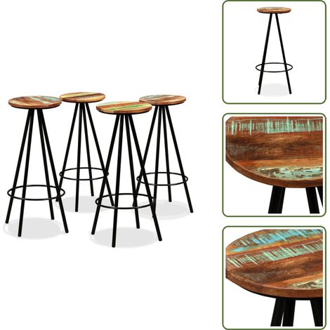 The Living Store Taburetes de cocina 4 unidades madera maciza reciclada - Madera reciclada