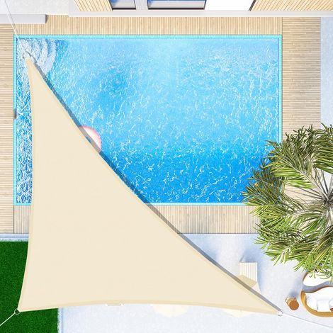 Dreieckiges Sonnensegel 3x3x4,3 m, wasserdichtes Schattierungstuch, UV-Schutz, geeignet für Garten, Terrasse, Balkon, beige (1/5)