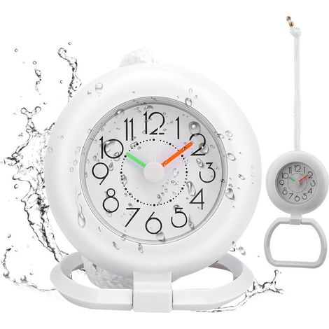 Lauwexe – Horloge numérique de salle de bain avec grand écran – Résistante aux éclaboussures – Éléments en cristal de quartz – Corde de suspension incluse (1/5)