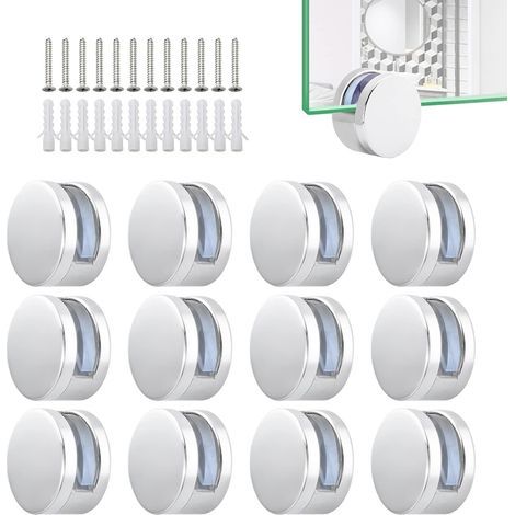 APEX Support Miroir Mural Fixation Clips Salle de Bains,Entretoise d'étagère en Verre en Alliage de Zinc 12 Pièces (1/5)