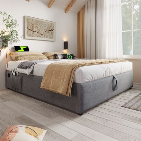 Bett Doppelbett Bettgestell Stauraum 140x200 Grau OKMYHOME (1/5)