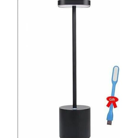 Lampe à poser- Lampe de table sans fil LED rechargeable USB moderne - Avec 2 modes - En aluminium - Intensité variable - Pour restaurant, chambre à coucher, table de chevet, noir,E- (1/5)