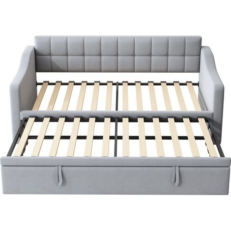 Sofá cama convertible 2 en 1 de terciopelo gris claro 90 x 190 cm con puertos USB (1/5)
