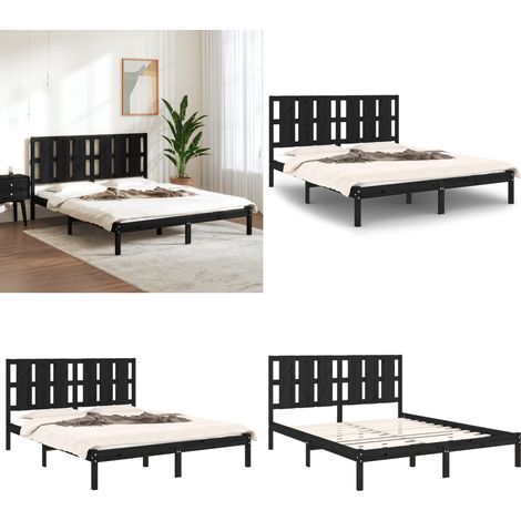 Cadre de lit sans matelas noir 150x200 cm bois massif - Cadre De Lit - Lit Double - Lit En Bois - Lit Design - Literie - Home & Living (1/5)