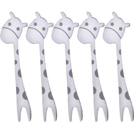 Set di 5 forchette da frutta in acciaio inox con motivi di animali, posate per bambini per la casa e i picnic, graziose - Crezuo