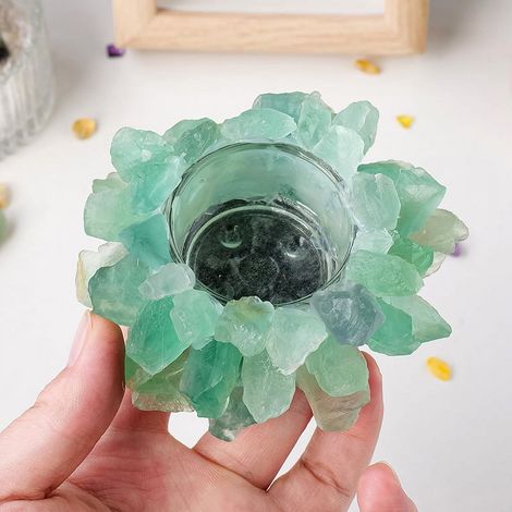 Support Pour Bougie En Pierre Naturelle - Quartz Brut Vert - Décoration Intérieure Et Méditation - 1 Pièce (1/3)