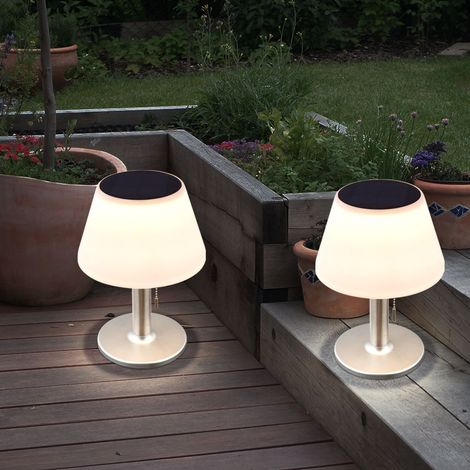 Solar Tischleuchte LED Gartenlampe weiß Balkonleuchte Terrassenlampe, 10x 0,06W kaltweiß DxH 18,5 x 28 cm, 2er Set
