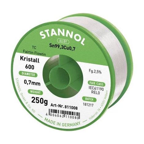 Stannol Kristall 600 Fairtin Estaño para soldar sin plomo 250g