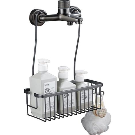 Serviteur de Douche a Suspendre en Aluminium Étagère de Douche,Panier Douche sans Perçage,Etagère de Douche,Mitigeur de Douche,Grey (1/5)