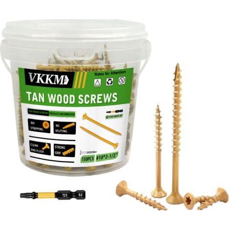 Yellow Wood Screws, 150PCS 102-1/2" - Terrace/Fence Fixing, Outdoor/Garden, Solidarity, For Professionals & DIYers (1/5)
