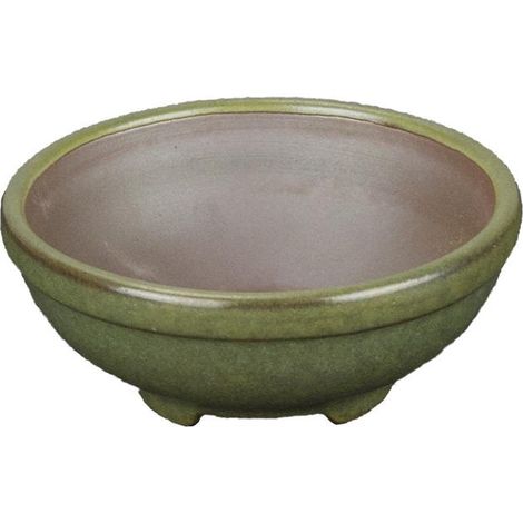 Vaso per bonsai rotondo in gres smaltato verde scuro 8,5x8,5x3 cm - ZX3