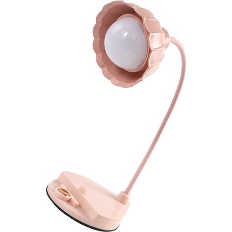 Lampe de lecture LED pliable en forme de fleur, tactile, rechargeable par USB, rose, idéale pour la chambre ou le dortoir. (1/5)