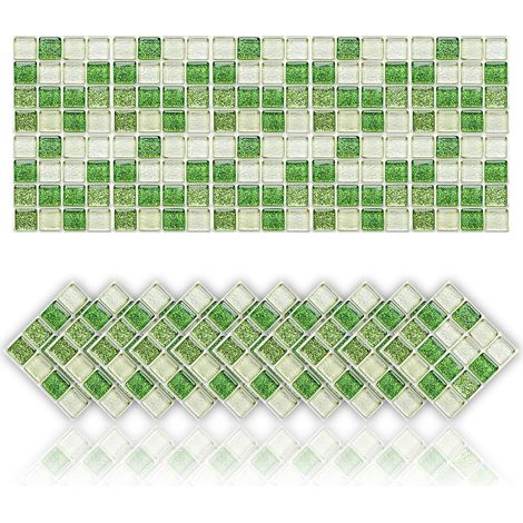 20 Pièces Autocollants Carrelage, Décoration Adhésive en PVC Imperméable à l'Huile, Autocollants de Carrelage de Salle de Bains de Cuisine de Style Mosaïque (10x10cm,Vert) (1/5)