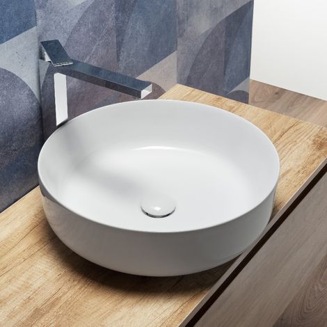 Lavabo da Appoggio Tondo 45x45 Cm Moderno Bianco (1/5)