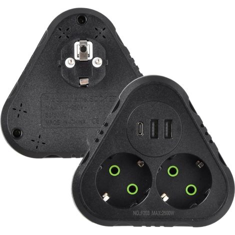 Multiprise Murale 5 en 1 Prise Multiple avec 2 Prises AC, 2 Ports USB et 1 Type C, Bloc Prise Parafoudre et Surtension 2500W 10A, Multiprise Plate Compacte pour Maison Bureau Voyage (1/5)